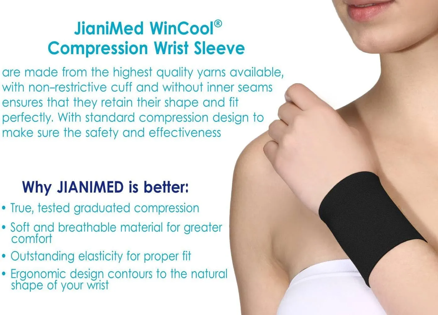 WinCool Compression Wrist SleeveLightweight, Cooling Yarn, Moisture-Wicking, Wrist Support, Pain Relief, Daily Use, Taiwan Excellence S/M