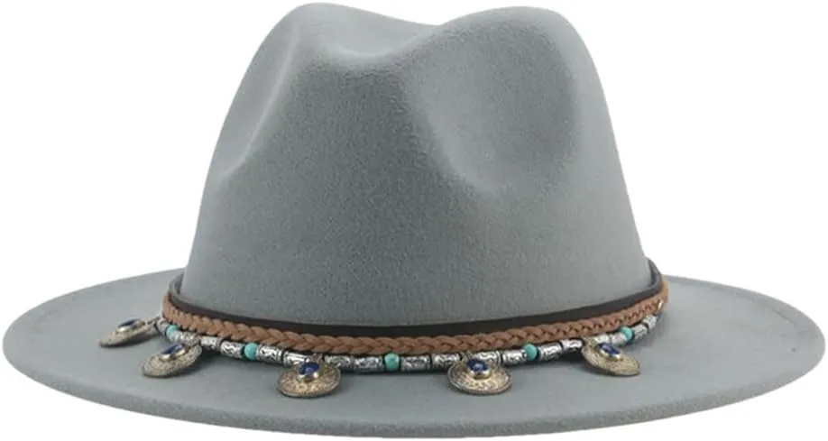 Womens Fedora Hat Belt Band Solid Felted Jazz Caps Cowboy Hat Casual Felted Hats Men Winter Hat,Light Gray9-59-61cm