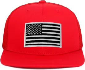 Youth Kid's Black White American Flag Patch Flat Bill Snapback Trucker Cap