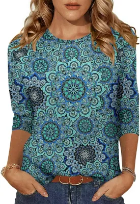 Zeagoo Women's Casual 3/4 Sleeve T-Shirts Round Neck Cute Tunic Tops Basic Tees Blouses Business Work Tee Top
