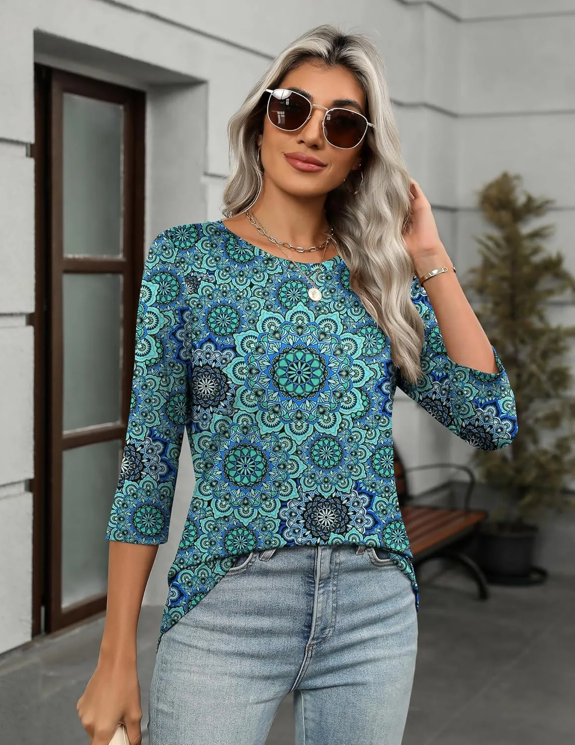 Zeagoo Women's Casual 3/4 Sleeve T-Shirts Round Neck Cute Tunic Tops Basic Tees Blouses Business Work Tee Top