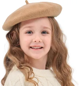 ZLYC Wool Kids Beret Hat Girls Solid Color Artist French Beret Cap