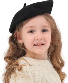 ZLYC Wool Kids Beret Hat Girls Solid Color Artist French Beret Cap